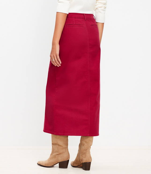 Petite Twill Button Pocket Midi Skirt