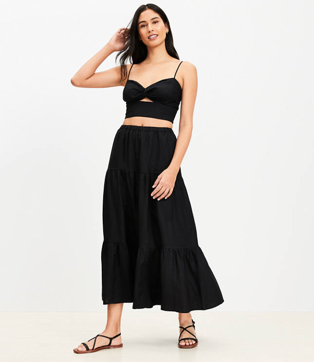 LOFT Beach Linen Blend Tiered Maxi Pocket Skirt