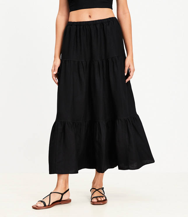 LOFT Beach Linen Blend Tiered Maxi Pocket Skirt