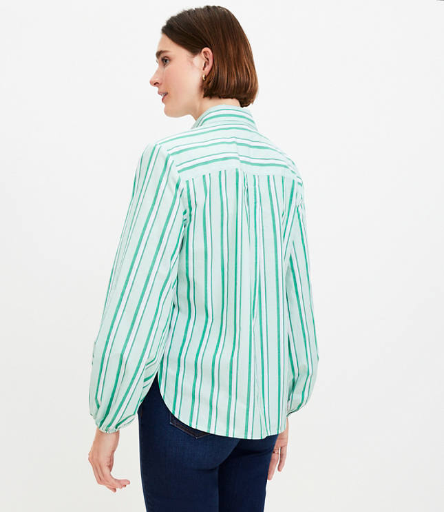 Striped Poplin Blouson Sleeve Pocket Shirt
