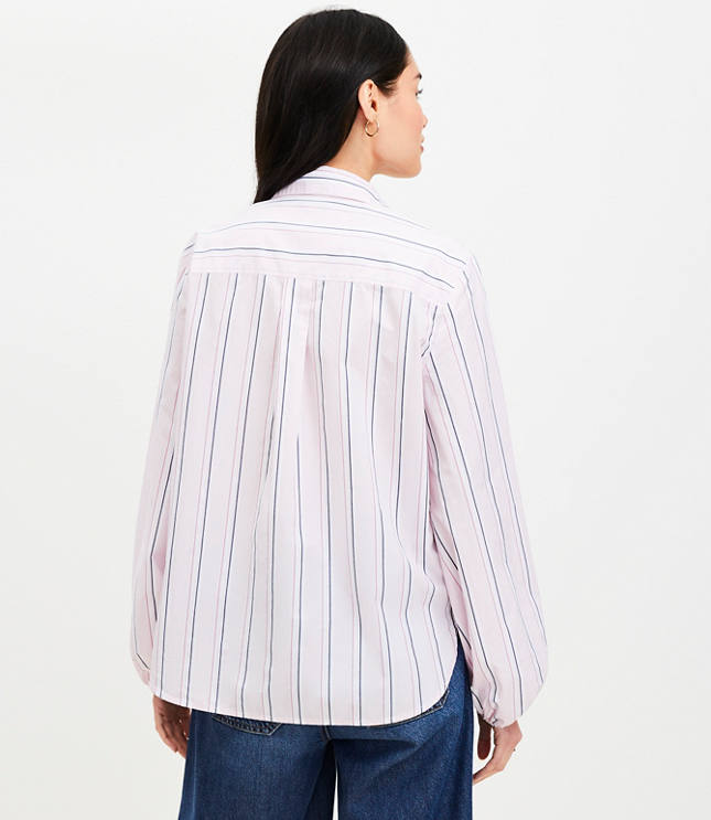 Striped Poplin Blouson Sleeve Pocket Shirt carousel Product Image 3