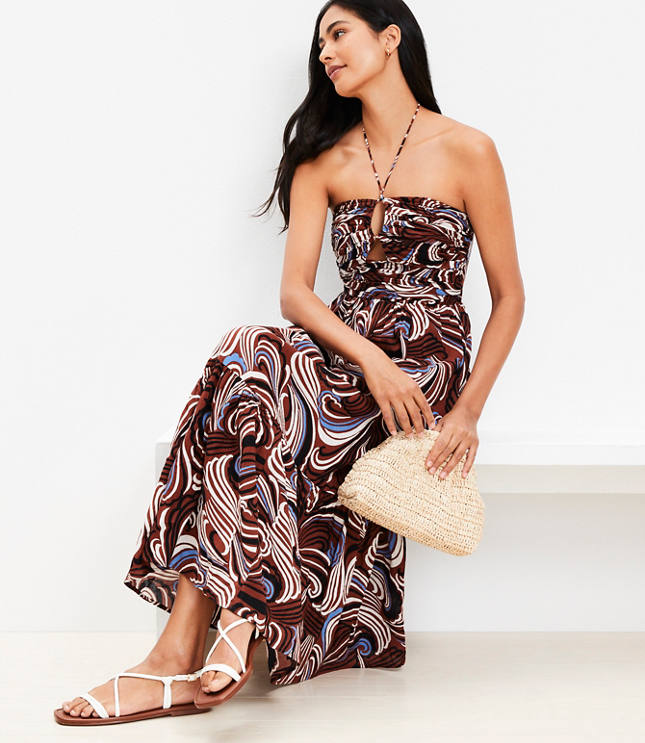 LOFT Beach Crinkle Keyhole Halter Maxi Dress