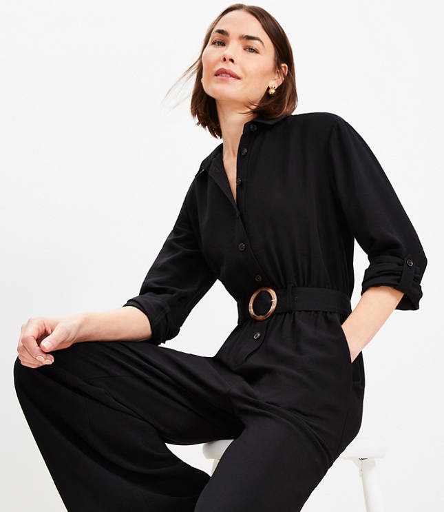 Loft Petite Button Tab Belted Jumpsuit