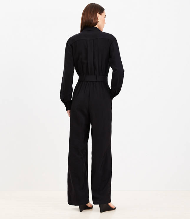 Petite Button Tab Belted Jumpsuit