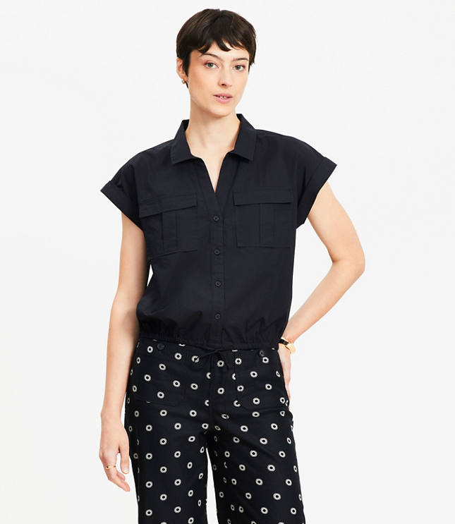 Poplin Bubble Tie Hem Shirt