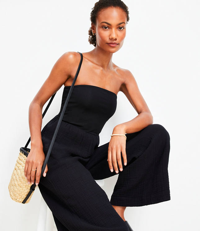 Loft LOFT Beach Triple Cloth Mixed Media Strapless Jumpsuit