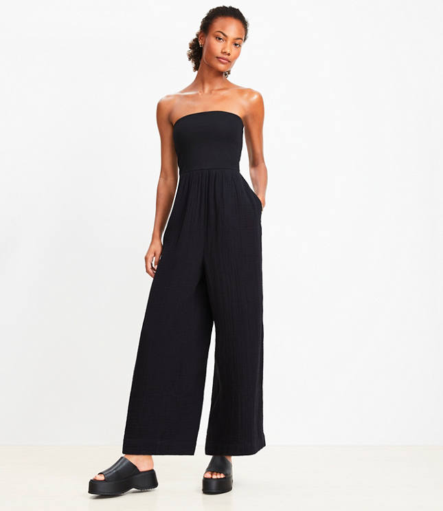 LOFT Beach Triple Cloth Mixed Media Strapless Jumpsuit