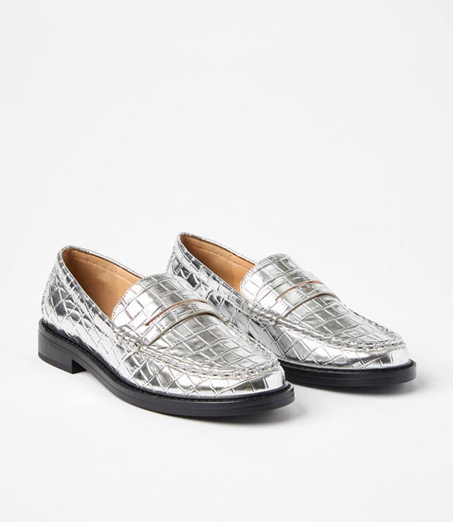 Metallic Embossed Penny Loafers