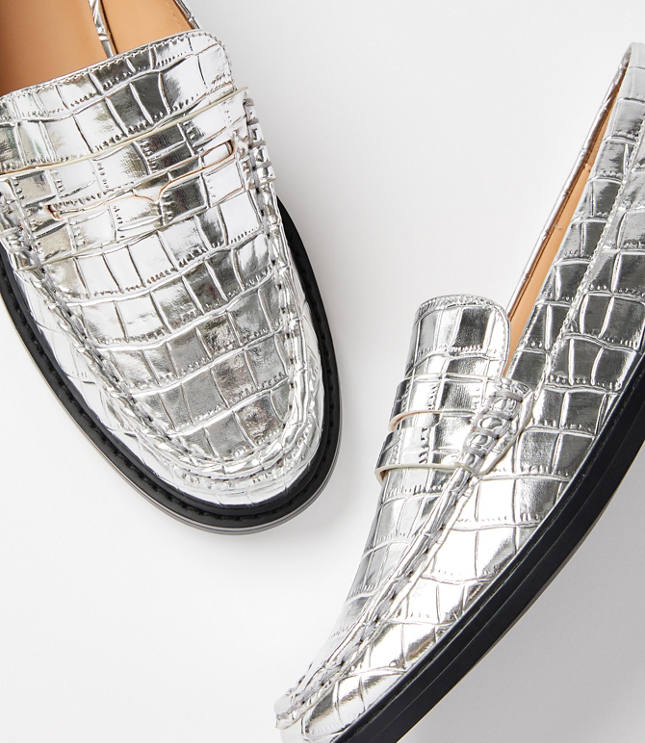 Metallic Embossed Penny Loafers