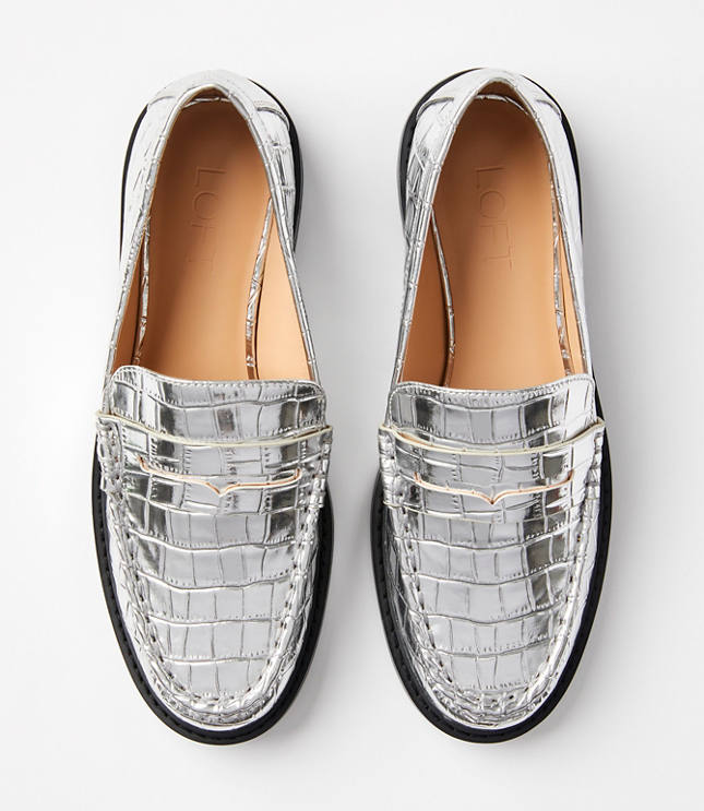 Metallic Embossed Penny Loafers