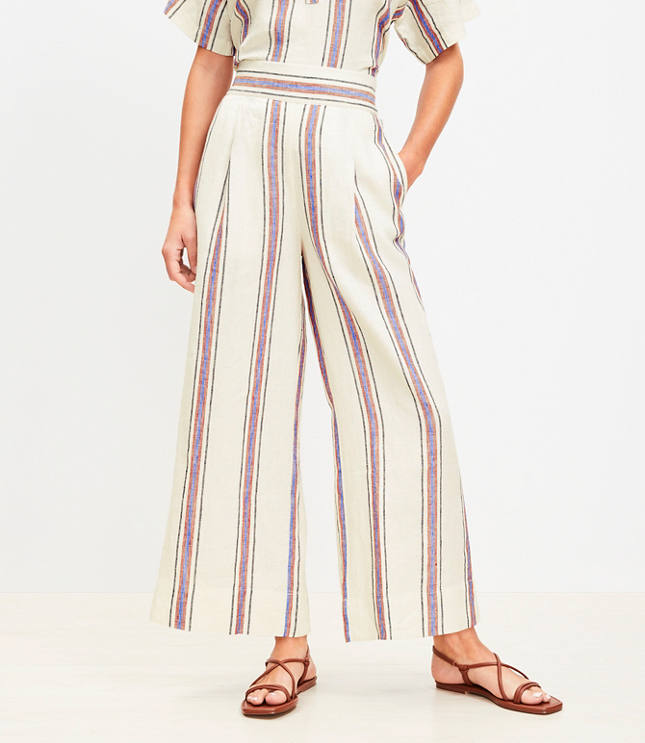 LOFT Beach Striped Linen Wide Leg Pants