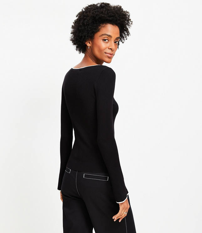 Tipped Boatneck Flare Sleeve Sweater