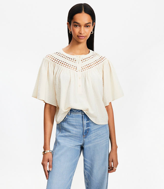 Clip Lace Yoke Swing Blouse