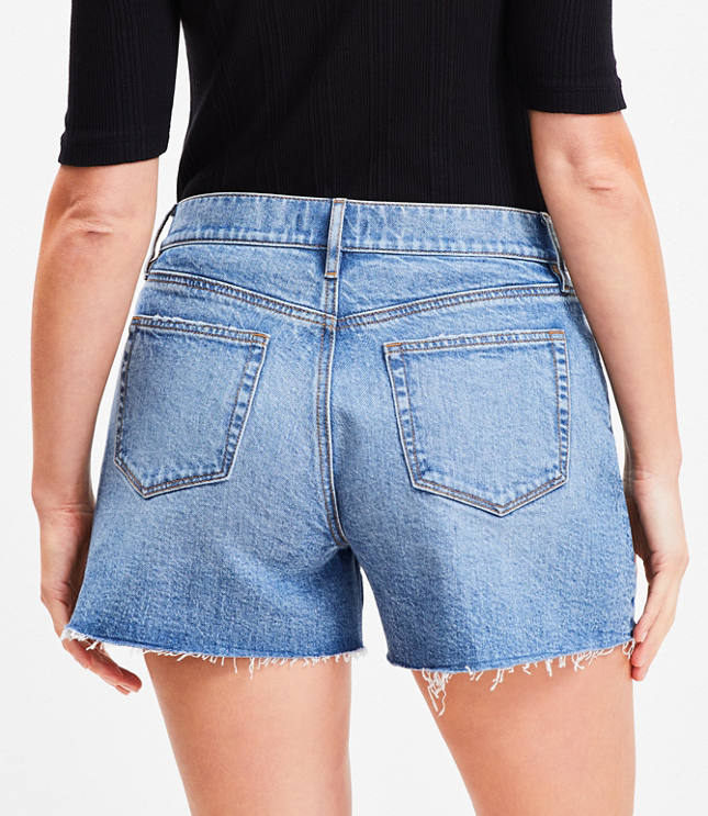 Curvy Destructed High Rise Cut Off Denim Shorts Authentic Dark Wash