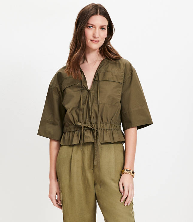 Poplin Safari Peplum Top