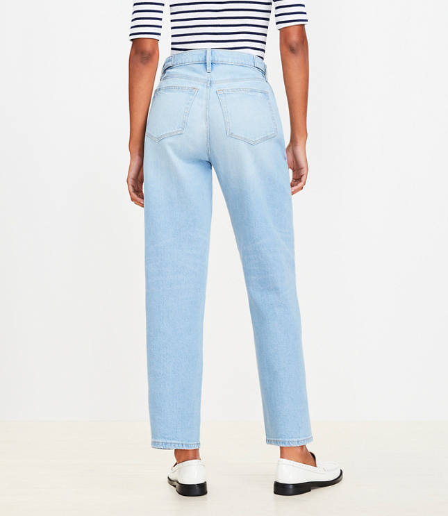 Curvy Tab Waist High Rise Straight Jeans in Bright Mid Indigo Wash