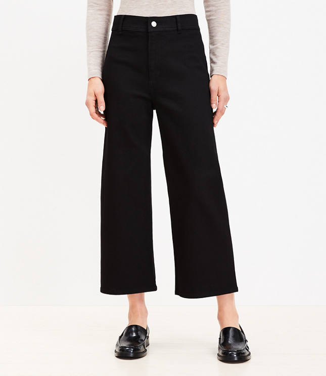 Petite High Rise Denim Culottes in Jet Black Wash