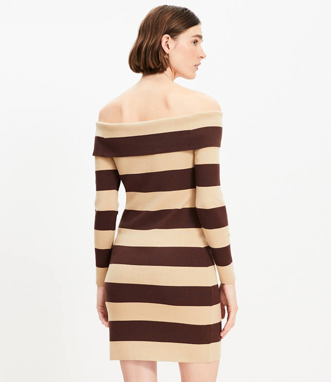 Stripe Ribbed Off The Shoulder Mini Sweater Dress
