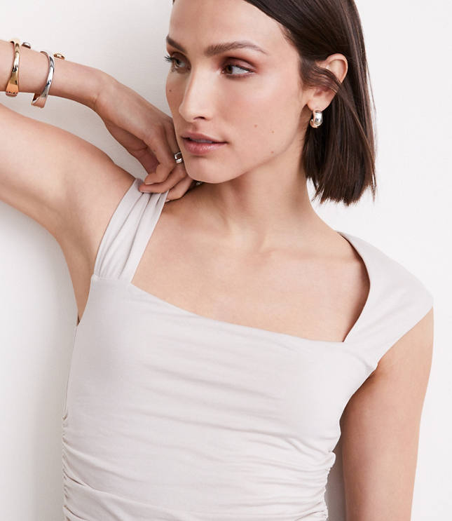 LOFT Versa 360 Knit Ruched Square Neck Bodysuit