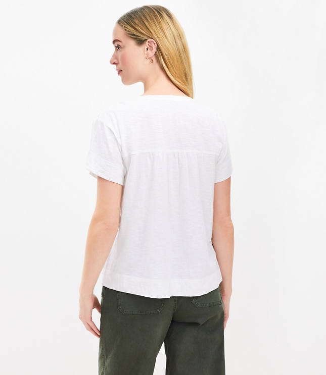 Pintucked Henley Mixed Media Top