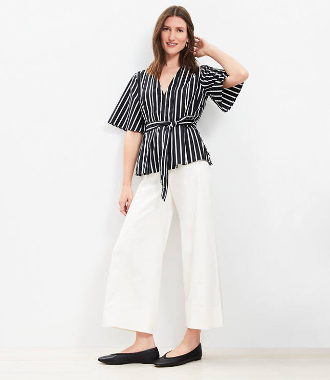 Striped Poplin Pleated Belted Top