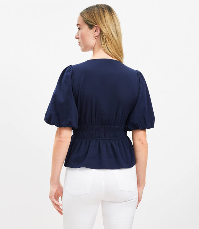 Pintucked V-Neck Peplum Blouse