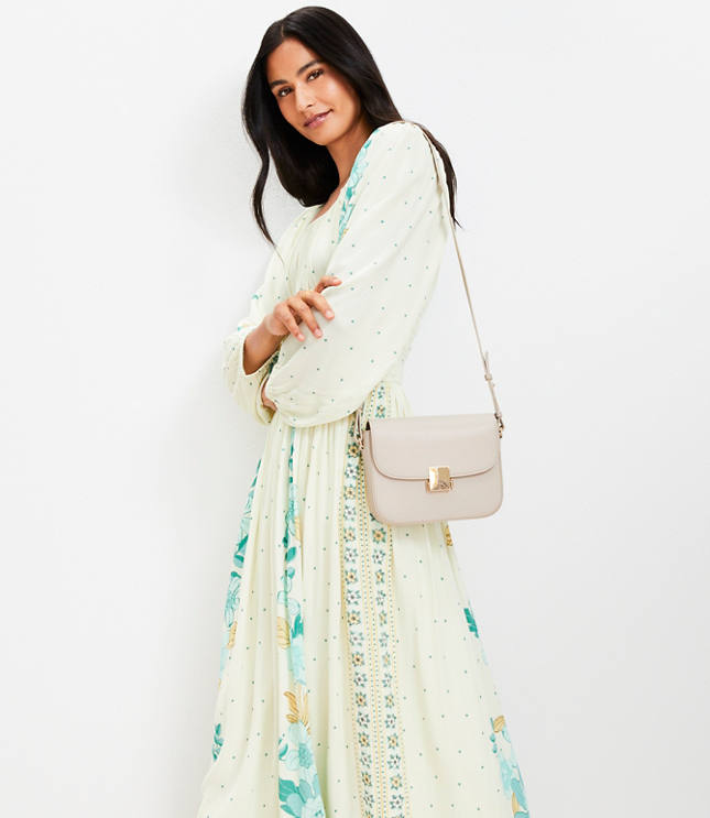 Border Floral Smocked Waist Midi Dress