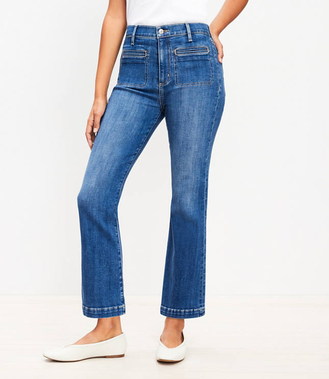 Petite Curvy Welt Pocket High Rise Kick Crop Jeans in Classic Mid Wash