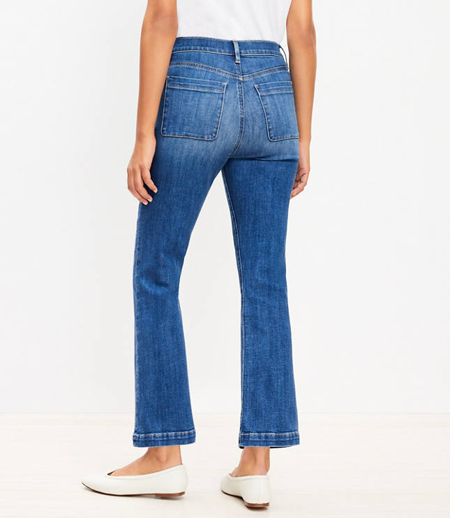 Petite Curvy Welt Pocket High Rise Kick Crop Jeans in Classic Mid Wash