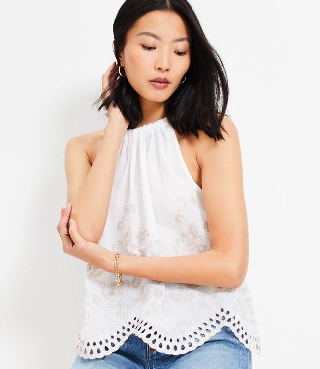 Floral Eyelet Halter Top
