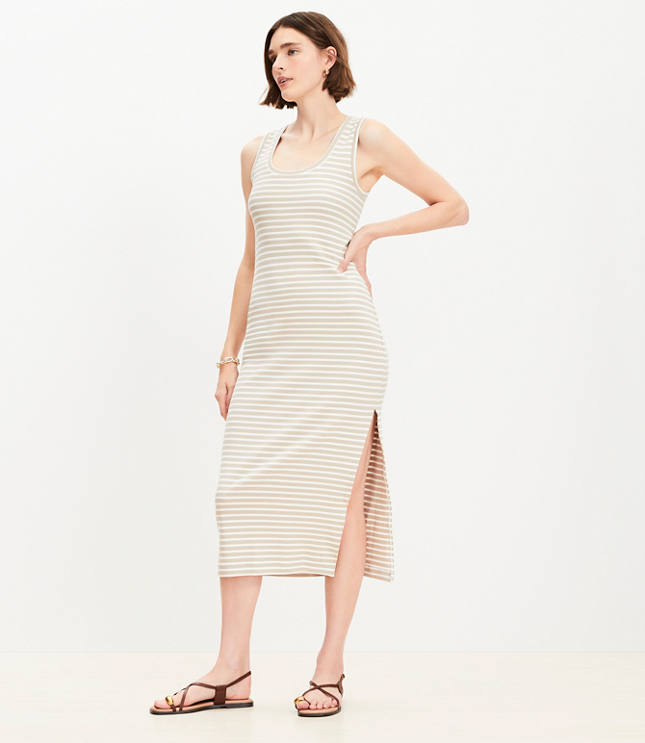 Petite Stripe Perfect Ribbed Tank Midi Dress