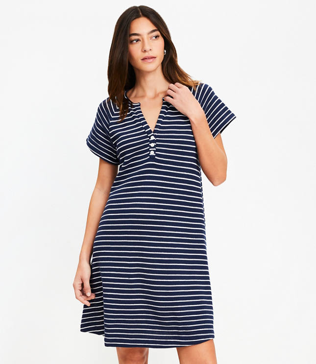 Striped Jacquard Henley Mini Dress