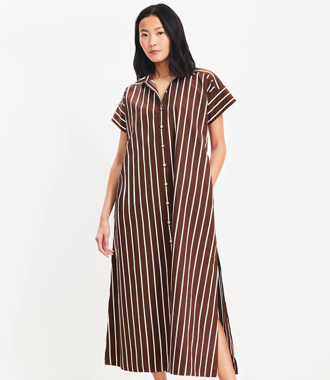 Petite Striped Poplin Maxi Pocket Shirtdress