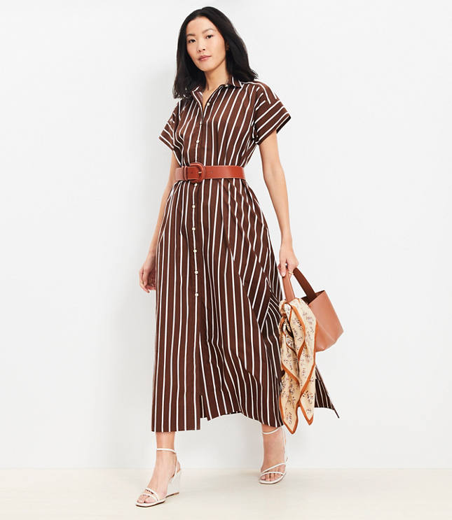 Petite Striped Poplin Maxi Pocket Shirtdress