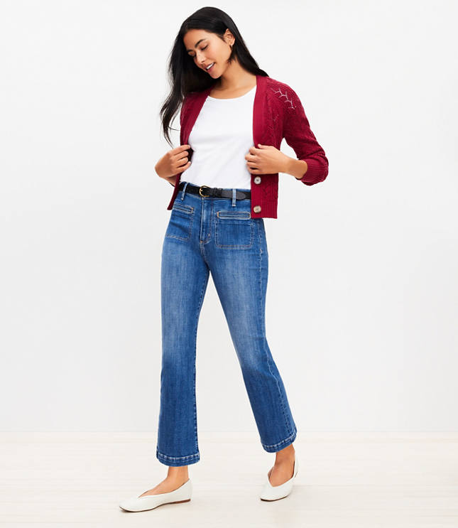 Petite Welt Pocket High Rise Kick Crop Jeans in Classic Mid Wash