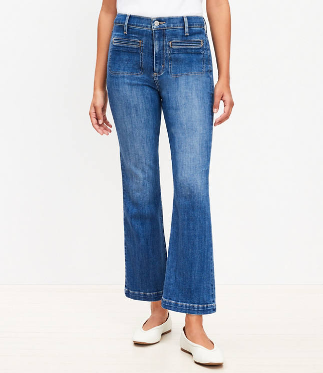 Petite Welt Pocket High Rise Kick Crop Jeans in Classic Mid Wash