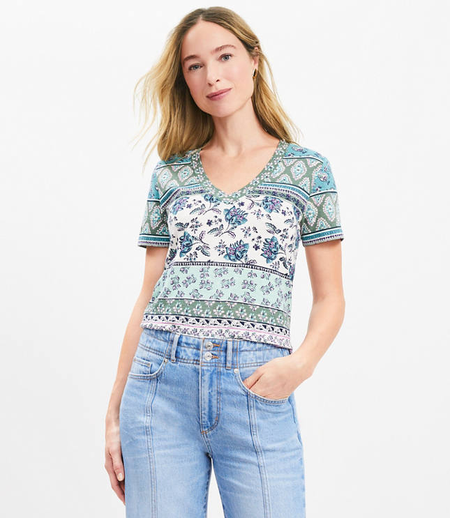 Floral Stripe Everyday V-Neck Tee