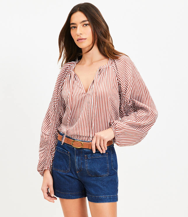 Striped Ruched Sleeve Blouse