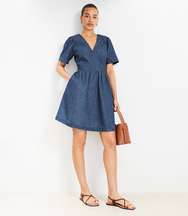 Tall Chambray Split Neck Mini Dress