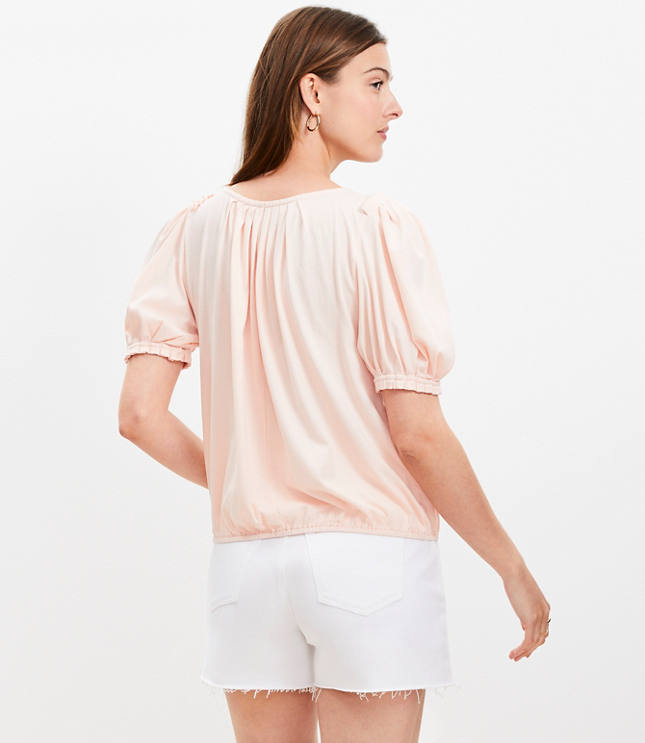 Pleated Tie Puff Sleeve Top