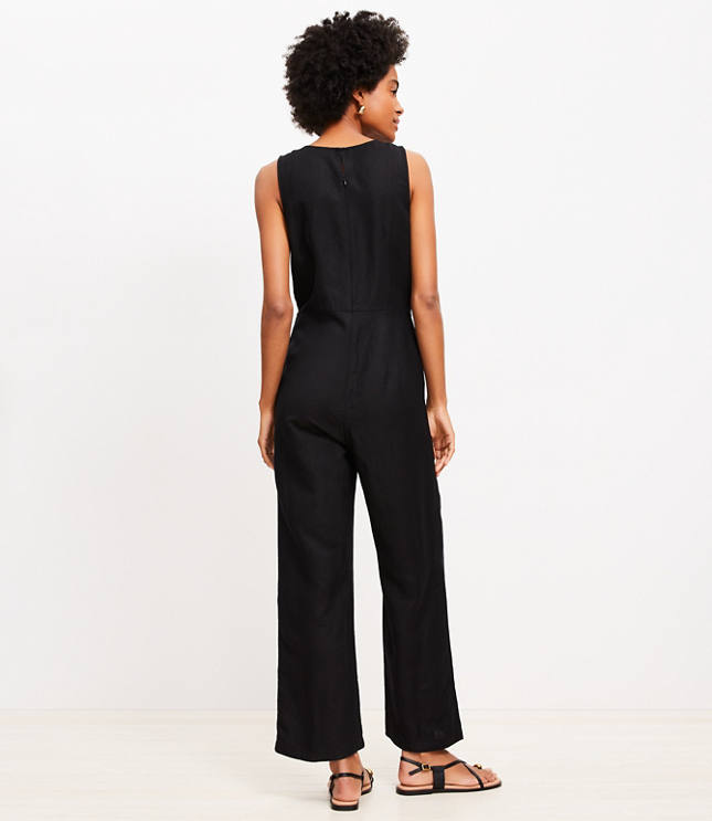 Petite Tie Front Linen Blend Jumpsuit