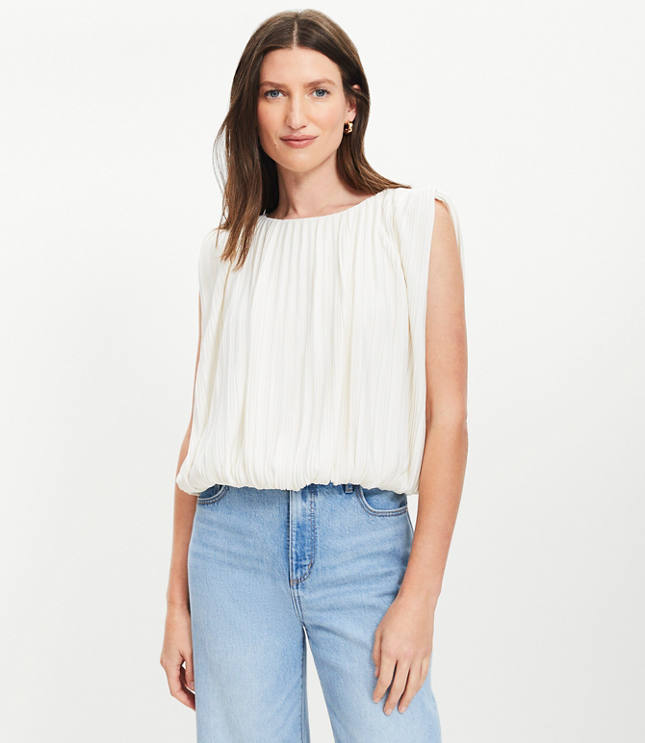 Petite Side Tie Pleated Bubble Top