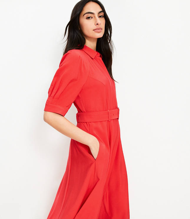 Petite Belted Midi Pocket Dress