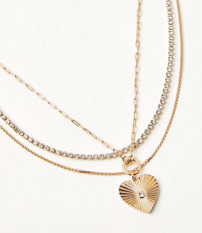 Heart Pendant Layered Tennis Necklace Set