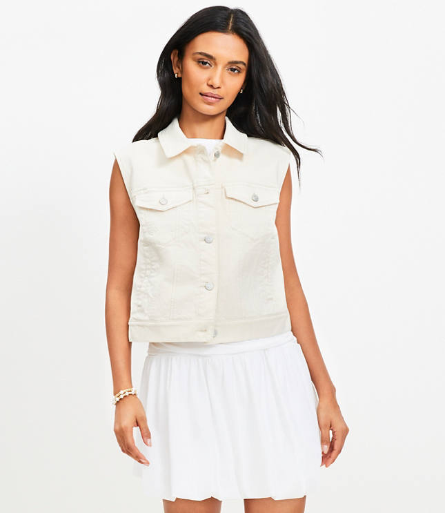 Denim Trucker Vest in Ivory