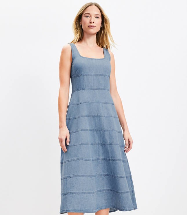 Petite Chambray Seamed Midi Dress