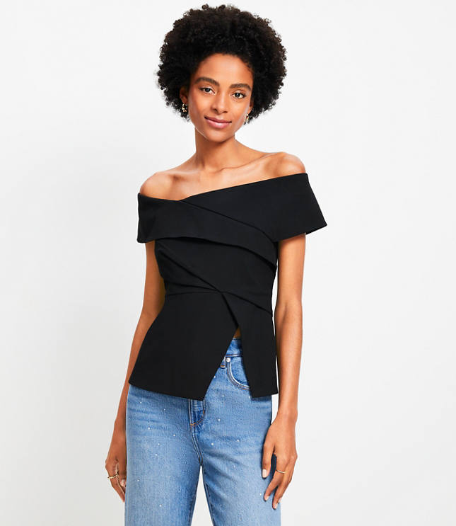 Petite Asymmetrical Off The Shoulder Top