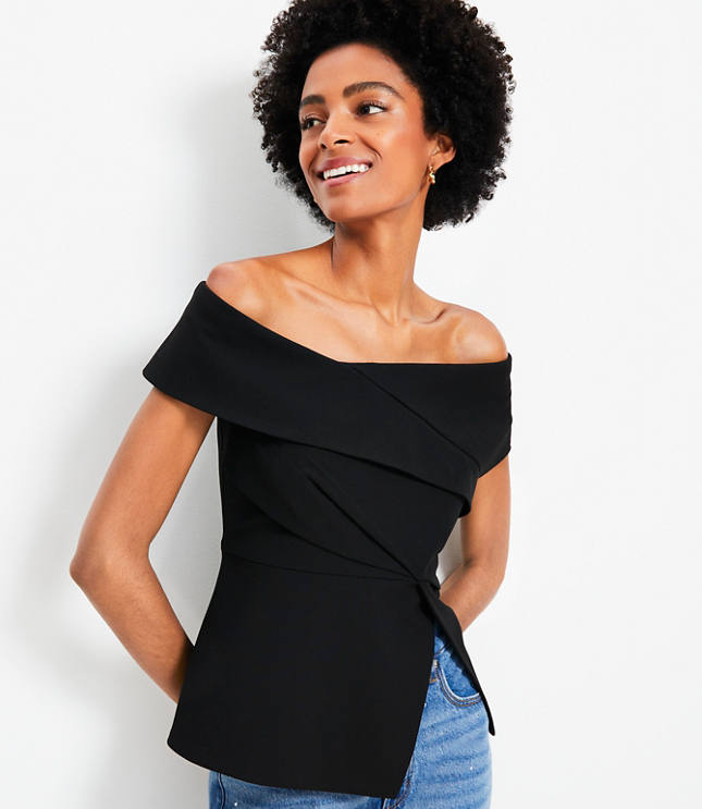 Petite Asymmetrical Off The Shoulder Top