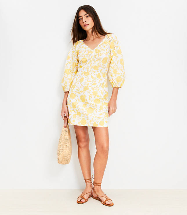 Floral Poplin Shirred Mini Dress