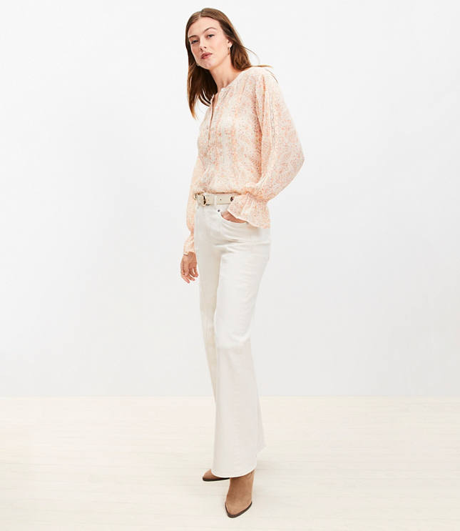 Floral Pintucked Ruffle Cuff Blouse